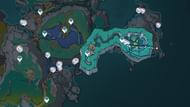 Underground farming route for the Rainbowdrop Crystal ores on Eye of Kratti sub-area (Image via Sportskeeda Gaming || HoYoverse)